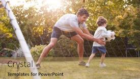  Presentation with father - Presentation design having father-with-son-having-fun background and a coral colored foreground