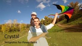  Presentation with kite - Amazing slide deck having father with son in autumn playing with kite backdrop and a gold colored foreground