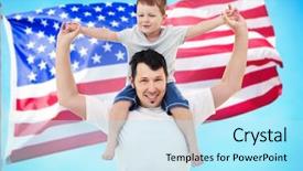  Presentation with usa flag - PPT theme having father with son on usa background and a  colored foreground