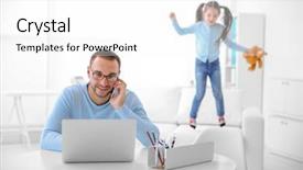  Presentation with daughter - Presentation design enhanced with father working while his daughter background and a white colored foreground