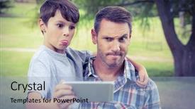  Presentation with silhouette of father and son - Colorful slide deck enhanced with fatherly love - father and son taking backdrop and a light blue colored foreground