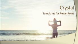  Presentation with sunset beach - Beautiful presentation design featuring fatherly love - happy father and son having backdrop and a cream colored foreground