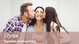  Presentation with daughter - Presentation design featuring fatherly love - man and daughter kissing woman background and a  colored foreground