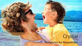  Presentation with vacation - Slide set with fatherly love - portrait of a happy father background and a yellow colored foreground