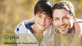  Presentation with father - Presentation design featuring fatherly love - portrait of father and son background and a yellow colored foreground