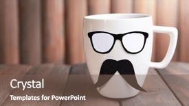  Presentation with wooden desk cup - Cool new theme with fathers day - cup with mustache on table backdrop and a violet colored foreground