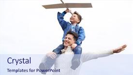  Presentation with toy - Colorful slide deck enhanced with fathers day - photo of happy boy backdrop and a sky blue colored foreground