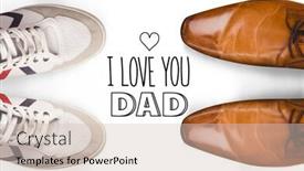  Presentation with dress shoes - Colorful slides enhanced with fathers day greeting against focus of brown dress shoes backdrop and a soft green colored foreground