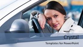  Presentation with head - Colorful theme enhanced with fatigue driving - beautiful sensual woman put her backdrop and a  colored foreground