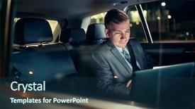  Presentation with car seat - Cool new PPT theme with fatigue driving - focusing on work- serious businessman backdrop and a navy blue colored foreground