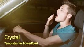  Presentation with sky diving man falling - Beautiful PPT theme featuring fatigue driving - handsome man falling asleep backdrop and a tawny brown colored foreground