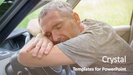  Presentation with sleepy yawning man driving car - Cool new slide deck with fatigue driving - man driver sleeping backdrop and a coral colored foreground