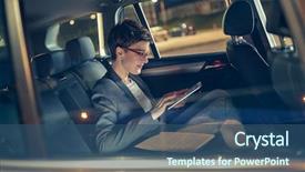  Presentation with car seat - Slide set consisting of fatigue driving - modern businesswoman working late background and a ocean colored foreground