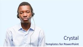  Presentation with call center - Presentation design featuring fatigue failure - black man consultant of call background and a  colored foreground