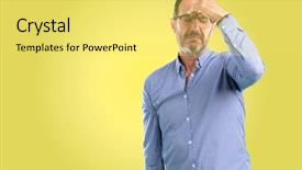  Presentation with sleepy yawning man driving car - Theme having fatigue failure - handsome middle age man background and a yellow colored foreground