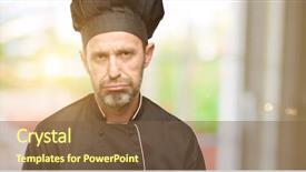  Presentation with cook chef - Beautiful presentation design featuring fatigue failure - senior cook man wearing chef backdrop and a tawny brown colored foreground