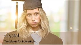  Presentation with sleepy driving - Slides having fatigue failure - young graduate woman with sleepy background and a coral colored foreground