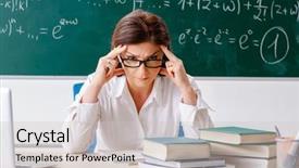  Presentation with math teacher - Slide set having fatigue test - female math teacher in front background and a light gray colored foreground