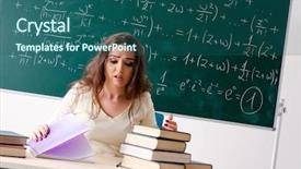  Presentation with math teacher - PPT theme enhanced with fatigue test - young female math teacher background and a ocean colored foreground