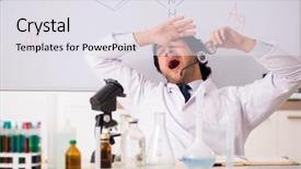  Presentation with funny cow on cow farm - Audience pleasing PPT theme consisting of fatigue test - young funny chemist in front backdrop and a  colored foreground