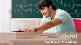  Presentation with young college student diagnosis of sti - Slide deck having fatigue test - young male student mathematician background and a  colored foreground