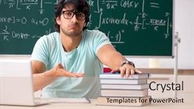  Presentation with young college student diagnosis of sti - PPT theme featuring fatigue test - young male student mathematician background and a  colored foreground