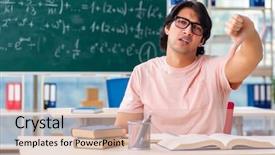  Presentation with classroom - Presentation theme featuring fatigue test - young male student background and a  colored foreground