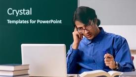  Presentation with teacher negotiations - Colorful PPT theme enhanced with fatigue test - young male teacher in front backdrop and a  colored foreground