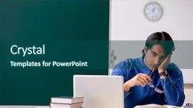  Presentation with chalkboard - Slides enhanced with fatigue test - young male teacher in front background and a ocean colored foreground