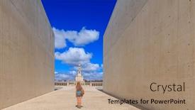  Presentation with traveler - PPT theme featuring fatima-famous-city-in-portugal background and a coral colored foreground