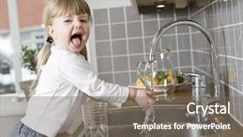  Presentation with water faucet - Colorful PPT theme enhanced with faucet - small girl in the kitchen backdrop and a gray colored foreground
