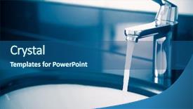  Presentation with water faucet - PPT layouts enhanced with faucet with flowing water blue background and a ocean colored foreground