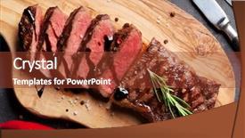  Presentation with stepping stone illustration of step - Colorful presentation enhanced with faux - grilled striploin sliced steak backdrop and a tawny brown colored foreground