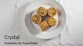  Presentation with white plate - Amazing theme having favorite food - baklava - a middle eastern backdrop and a light gray colored foreground