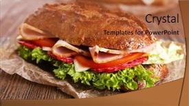  Presentation with fresh fruits vegetables dairy meat - Presentation design with favorite food - fresh and tasty sandwiches background and a red colored foreground