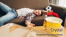  Presentation with sleeping - Cool new slide set with favorite food - male football fan sleeping backdrop and a yellow colored foreground