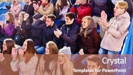  Presentation with group support - Amazing slide set having favorites - fans cheering in stadium people backdrop and a coral colored foreground