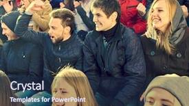  Presentation with youth group - Colorful presentation design enhanced with favorites - fans cheering in stadium people backdrop and a navy blue colored foreground