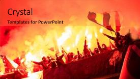  Presentation with football stadium - Slide deck featuring favorites - football hooligans with mask holding background and a gray colored foreground