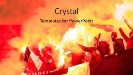  Presentation with football stadium - PPT layouts enhanced with favorites - football hooligans with mask holding background and a yellow colored foreground