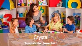  Presentation with children painting - PPT theme having favorites - small students with teacher finger background and a coral colored foreground