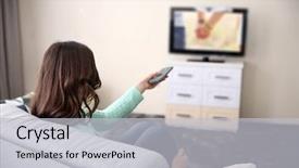  Presentation with man watching woman preparing vegetables - Audience pleasing slide set consisting of favorites - young beautiful woman watching tv backdrop and a light gray colored foreground