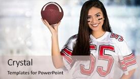  Presentation with football - PPT layouts with favorites - young woman cheering for her background and a soft green colored foreground
