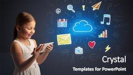  Presentation with application - Cool new slide deck with favourite - adorable girl working on tablet backdrop and a tawny brown colored foreground