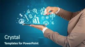  Presentation with social media - Theme enhanced with favourite - elegant hand holding tablet background and a ocean colored foreground