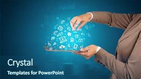  Presentation with social media - PPT layouts consisting of favourite - elegant hand holding tablet background and a ocean colored foreground