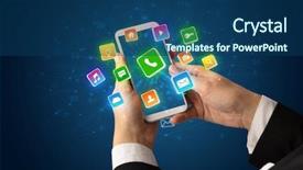  Presentation with smartphone - Slides consisting of favourite - female hand using smartphone background and a ocean colored foreground