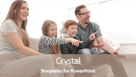  Presentation with family - PPT theme featuring favourite film - happy family watching their favorite background and a coral colored foreground