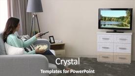  Presentation with man watching woman preparing vegetables - Slide deck featuring favourite film - young beautiful woman watching tv background and a gray colored foreground