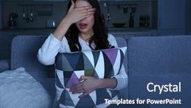  Presentation with home - Beautiful slide deck featuring favourite film - young beautiful woman watching tv backdrop and a ocean colored foreground